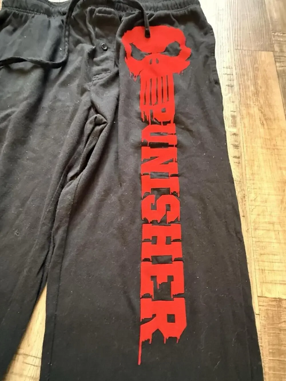Y2K Marvel Punisher Men’s Medium Casual pants Black‎ Red Pajama Sleepwear